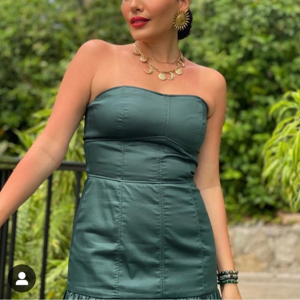 New $119 Zara Green Midi Dress with Topstitching 2550/335 Small - Picture 6 of 14